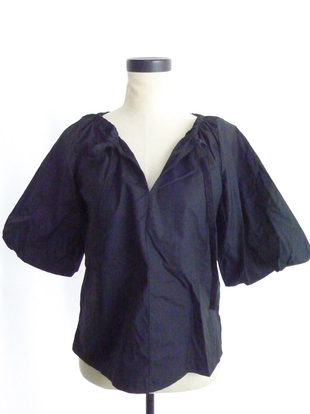 Everlane Womens Black Puff Sleeve Top Blouse XXS Cotton Casual Minimalist Clean